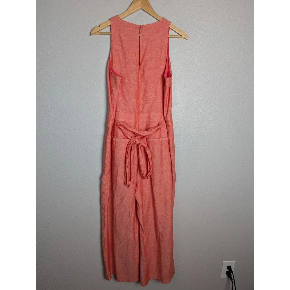 Banana Republic Womens Coral Pink Linen Blend Wide Leg Sleeveless Jumpsuit 10